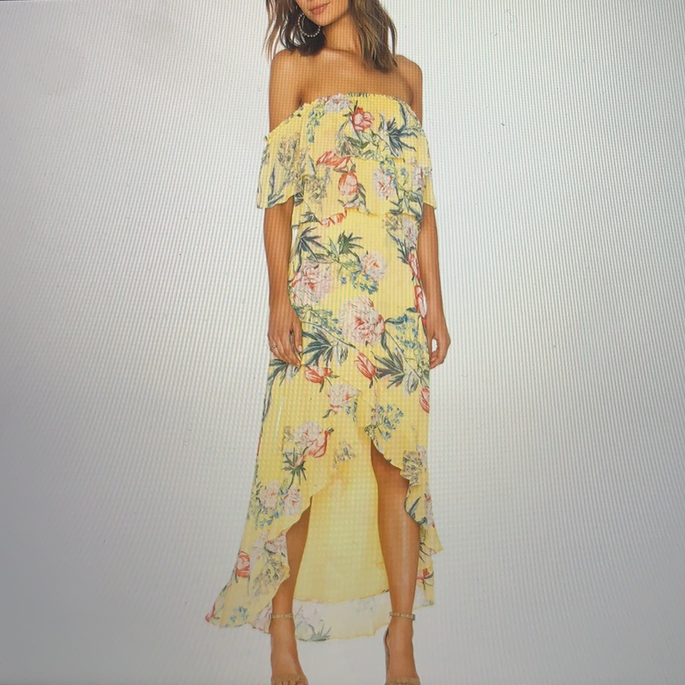 BB Dakota floral hi-low off the shoulder dress
